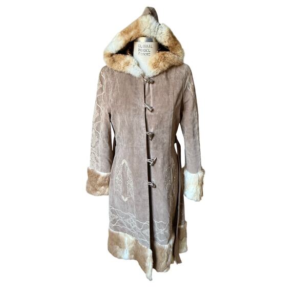 Arden B. Brown Penny Lane Coat in 100% Leather & Rabbit Fur Size Large - Picture 1 of 9